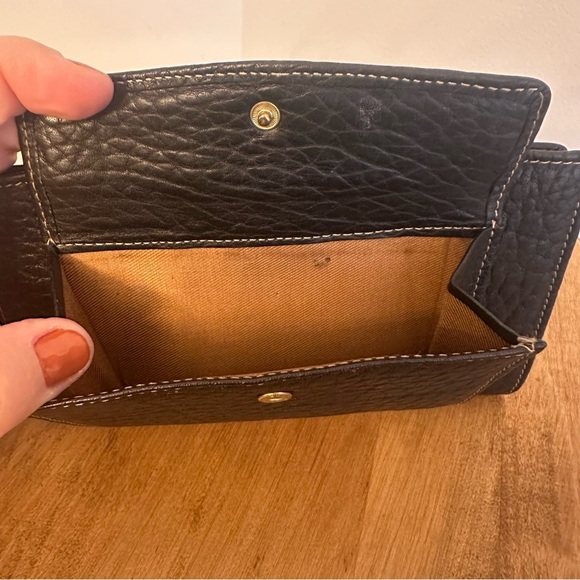 Mundi Long Wallet Brown Black Pebble Leather Gold Hardware Snap Coin Pocket Card - Picture 5 of 16